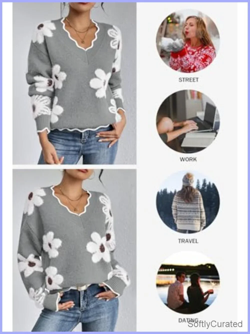 Oversized V Neck Fuzzy Sweater Chunky Knit Pullover Long Sleeve